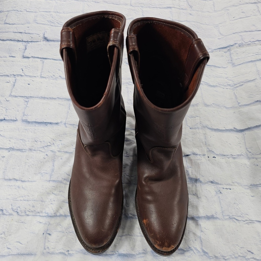 JH Hall Lineman Pull On Boots MENS 10 Brown Leather Western Work Lug Sole - Picture 2 of 14